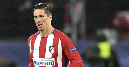 Atletico's Fernando Torres celebrates after scoring his side's fourth goal during the Champions League round of 16 first leg soccer match between Bayer Leverkusen and Atletico Madrid in Leverkusen, Germany, Tuesday, Feb. 21, 2017. (AP Photo/Martin Meissner)