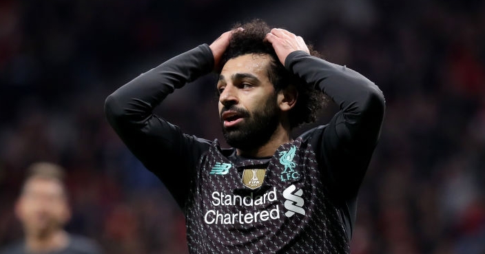 MADRID, SPAIN - FEBRUARY 18: Mohamed Salah of Liverpool reacts during the UEFA Champions League round of 16 first leg match between Atletico Madrid and Liverpool FC at Wanda Metropolitano on February 18, 2020 in Madrid, Spain. (Photo by Gonzalo Arroyo Moreno/Getty Images)